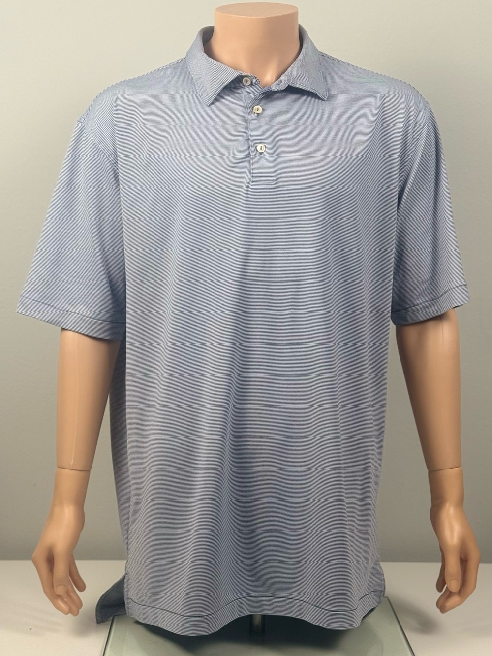 Peter Millar Men’s Polo Shirt XL Blue White Micro Stripe Performance